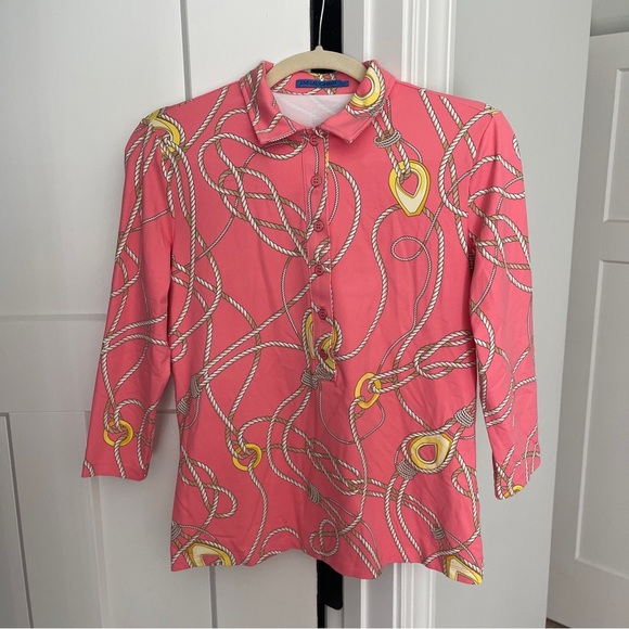 J. McLaughlin Nautical Coral Court 3/4 Sleeve Polo Catalina Cloth Button Front - Picture 1 of 4